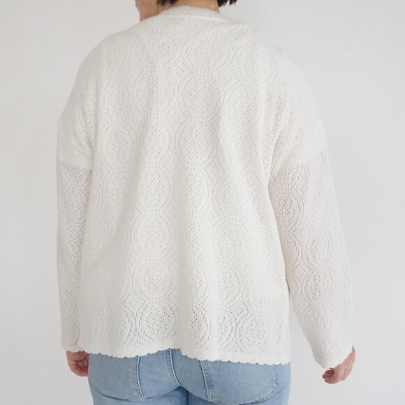 Vintage Intense Functionals Cream Eyelet Button Up Cardigan Sweater Size 38 - Picture 3 of 13